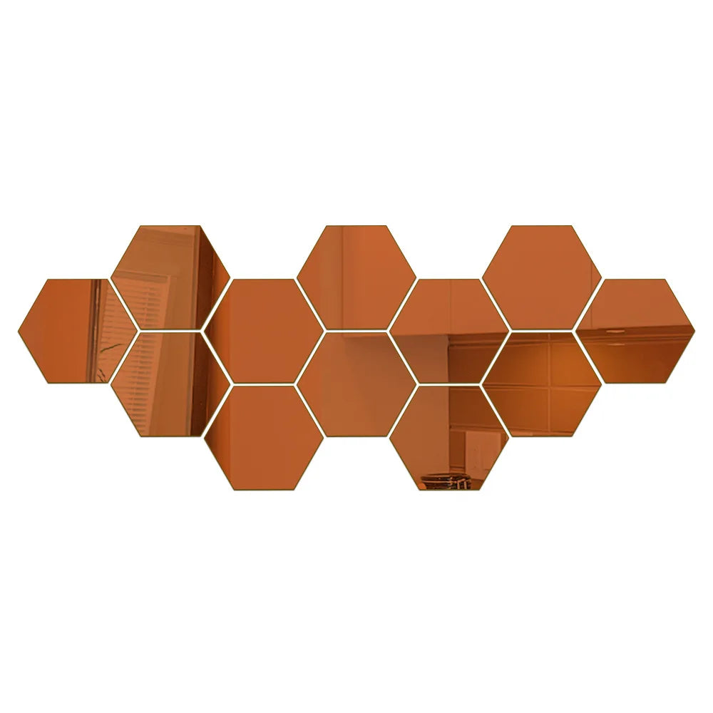 6/12pcs Hexagon 3D Mirror Wall Sticker  Home Decor