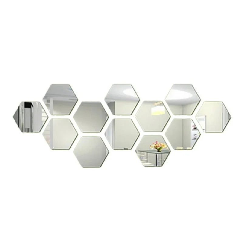 6/12pcs Hexagon 3D Mirror Wall Sticker  Home Decor