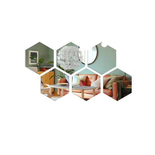 6/12pcs Hexagon 3D Mirror Wall Sticker  Home Decor