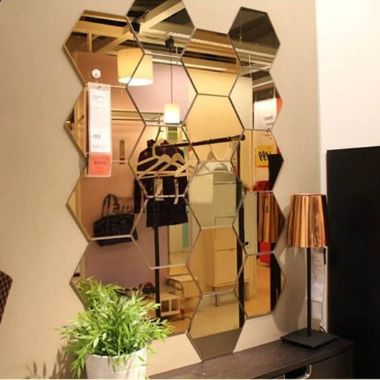 6/12pcs Hexagon 3D Mirror Wall Sticker  Home Decor